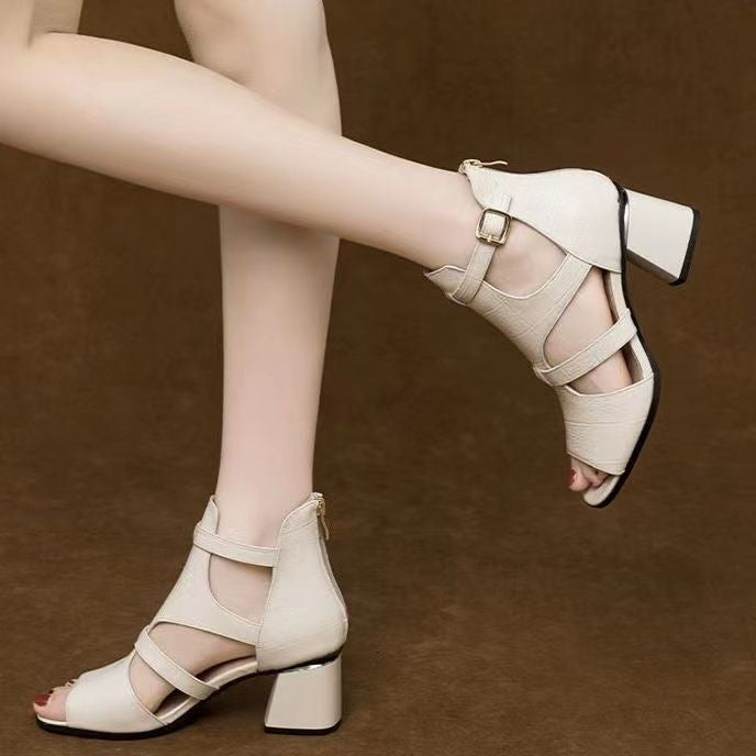 Sandalias de Tacón Cuero Premium Serenidad Romana Ímpetu, Comodidad Elegante Todo el Día