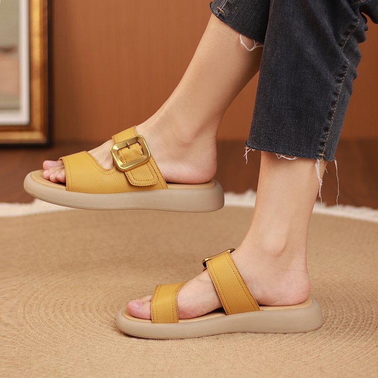 Sandalias Planas Cuero Suave Esencia Horizonte Zen, Comodidad Natural y Postura Mejorada