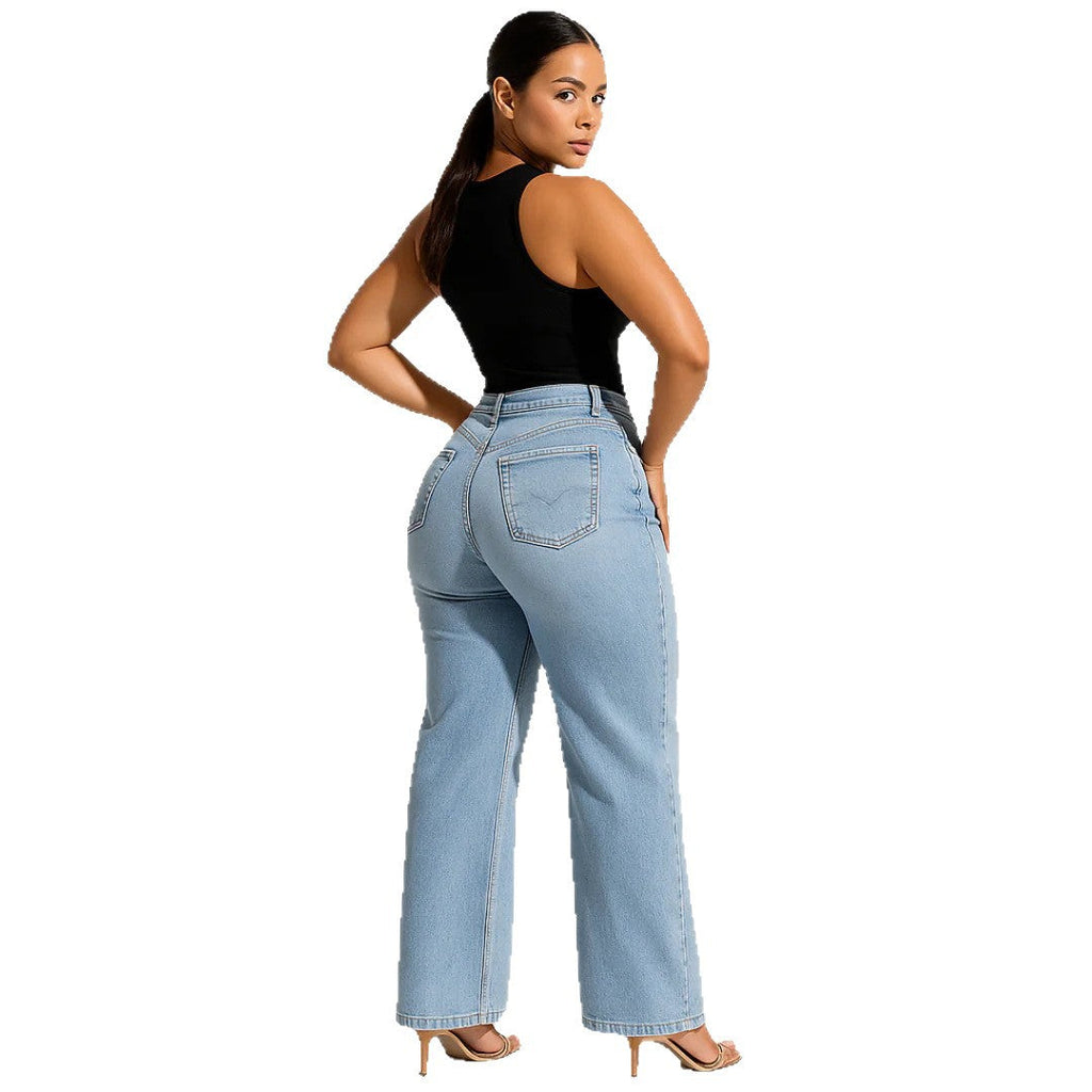 👖✨ Vaqueros Vintage de Pierna Recta y Cintura Alta para Mujer – Estilo Retro, Comodidad y Look Chic para el Día a Día 🌸🌟