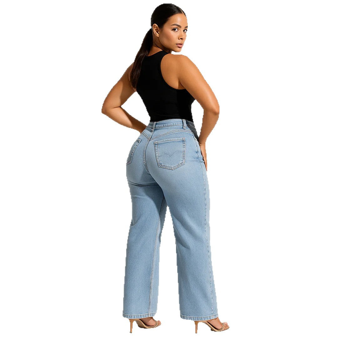 👖✨ Vaqueros Vintage de Pierna Recta y Cintura Alta para Mujer – Estilo Retro, Comodidad y Look Chic para el Día a Día 🌸🌟