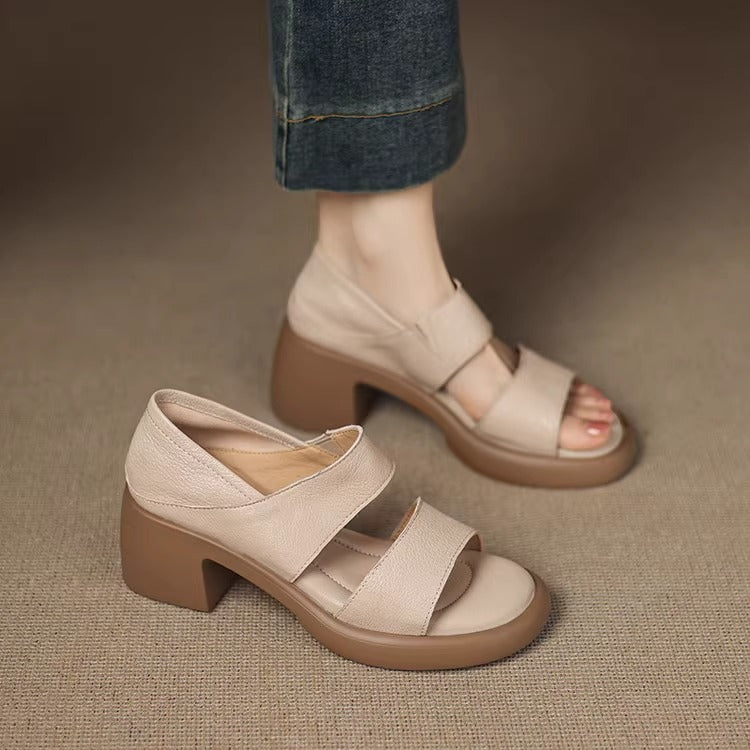 Sandalias de Tacón Cuero Suave Estilo Raíz Armonía, Postura Mejorada y Comodidad Todo el Día