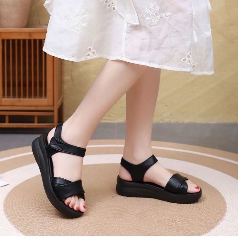 Sandalias de Cuña Cuero Suave Aura Cumbre Serenidad, Comodidad Sin Esfuerzo Todo el Día