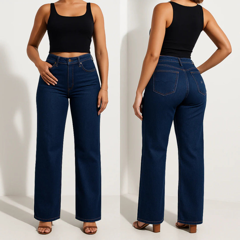 👖✨ Vaqueros Vintage de Pierna Recta y Cintura Alta para Mujer – Estilo Retro, Comodidad y Look Chic para el Día a Día 🌸🌟