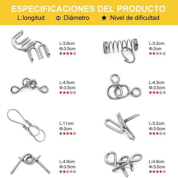 🧠 Juego Educativo de Metal – Rompecabezas de 9 Aros para Niños y Adultos 👧👦✨