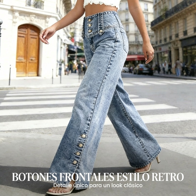 👖 Vaqueros de Cintura Alta y Pierna Ancha para Mujer – Aberturas Laterales, Estilo Moderno y Cómodo ✨🌸