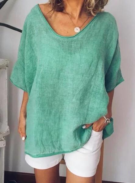 Camiseta de verano para mujer de talla grande con cuello en V de color liso