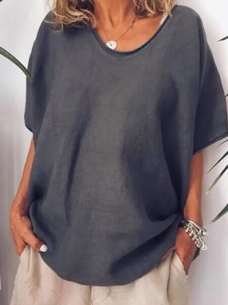 Camiseta de verano para mujer de talla grande con cuello en V de color liso