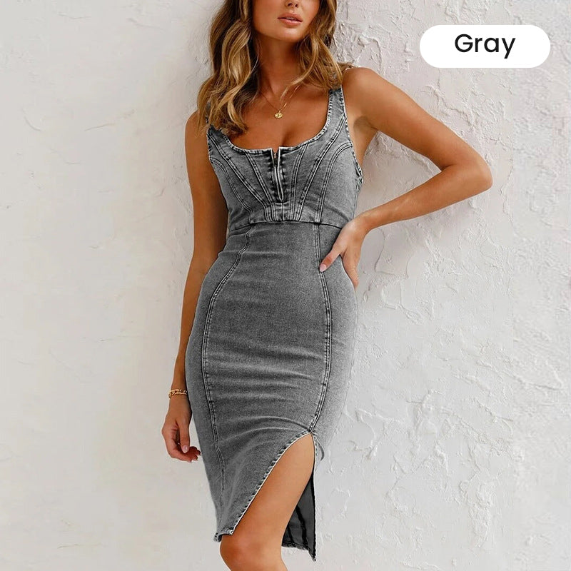 ⏰ ¡Oferta Limitada 50% OFF! 👗 Vestido Ajustado de Mezclilla para Mujer – Tirantes y Cuello en U, Casual, Moderno y Perfecto para Cada Ocasión ✨💖