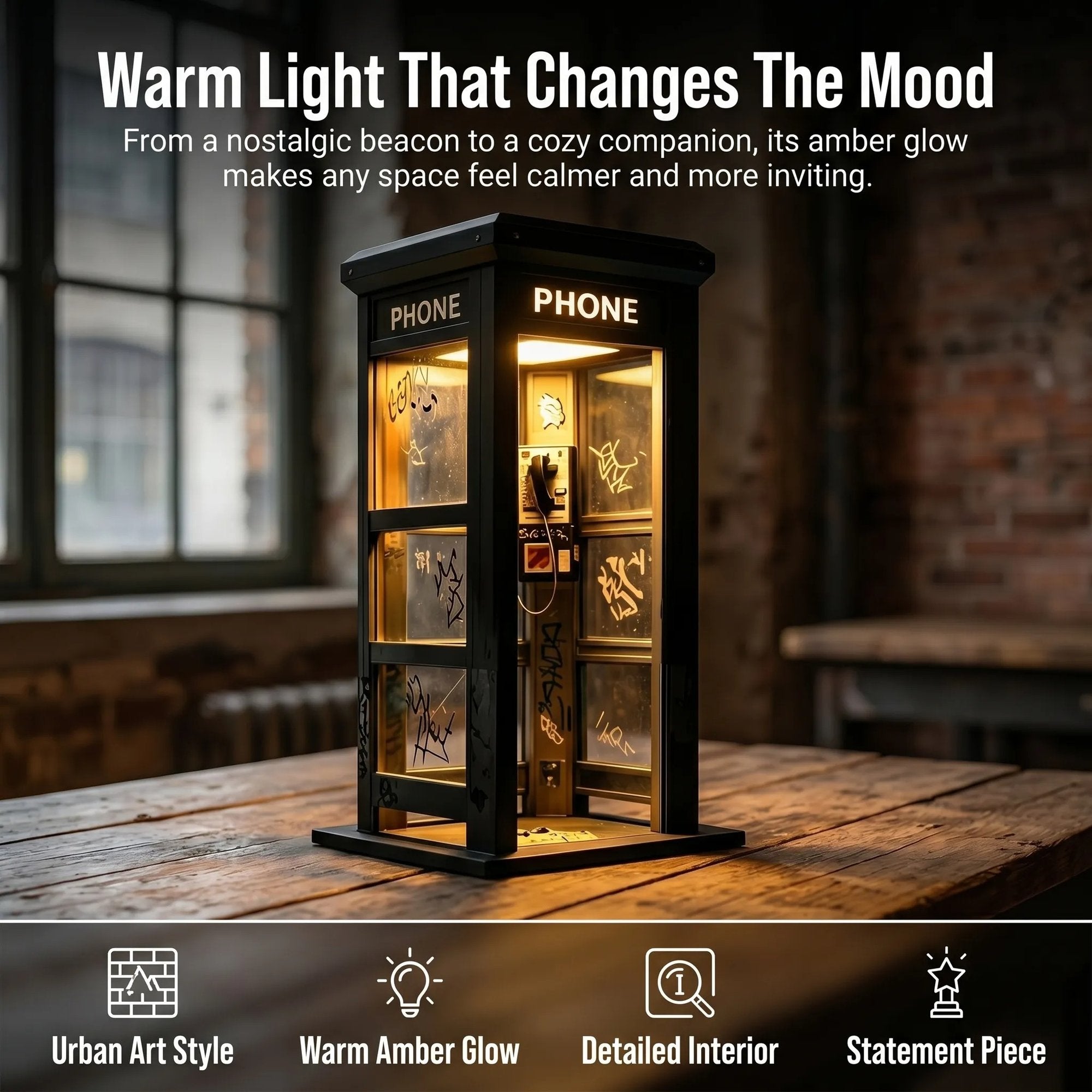 ☎️✨ ¡OFERTA 50% OFF! Lámpara Cabina Telefónica Urbana – Decoración Vintage Única