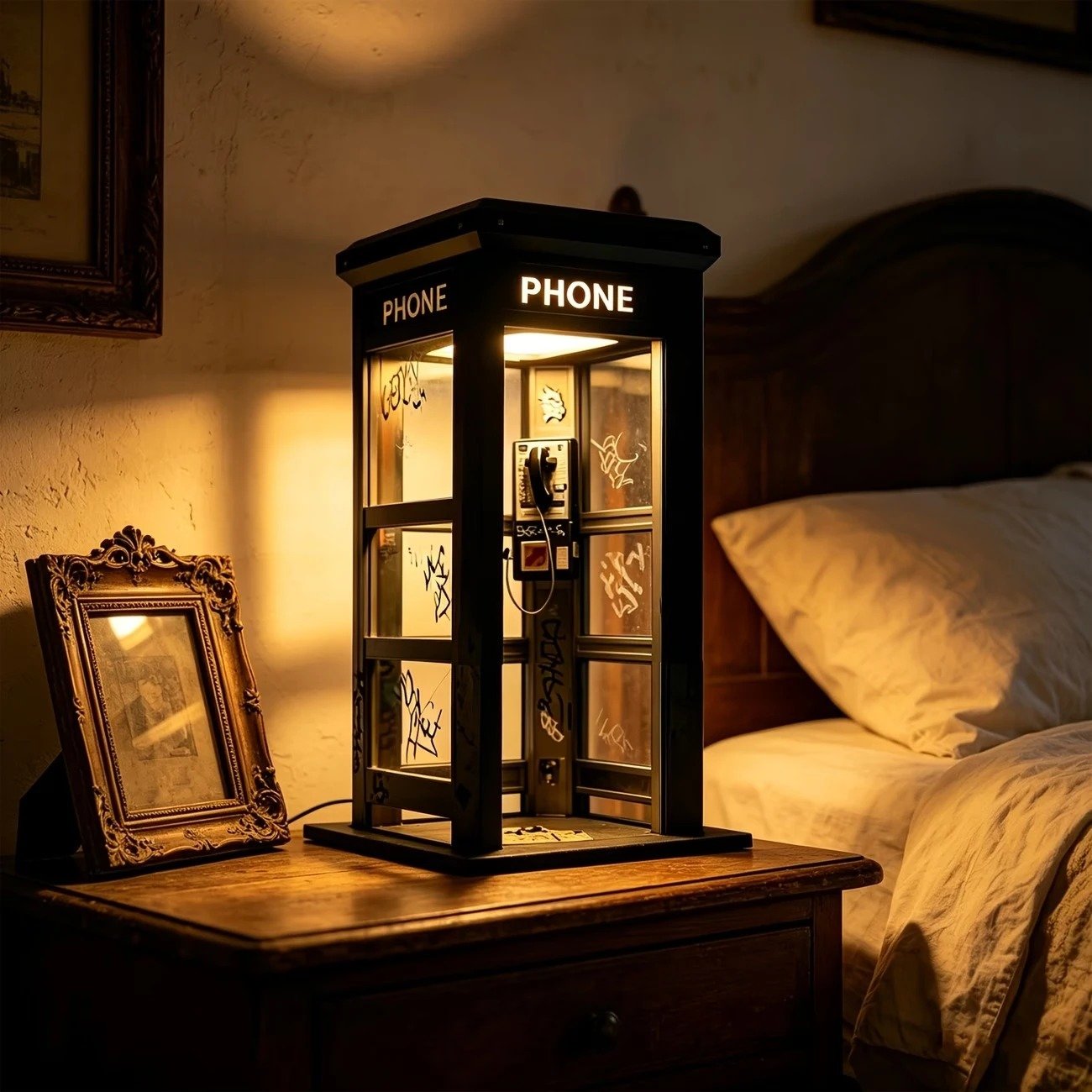 ☎️✨ ¡OFERTA 50% OFF! Lámpara Cabina Telefónica Urbana – Decoración Vintage Única
