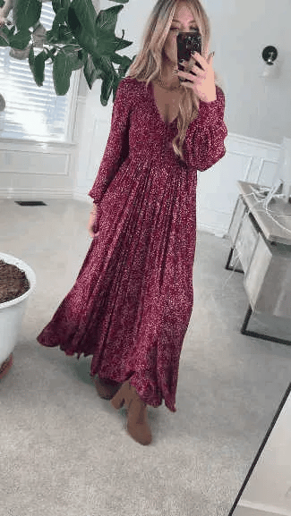 🌸 Vestido Largo de Flores de Rayón para Mujer – Cintura Forrada y Cintura Smock para un Ajuste Perfecto ✨👗