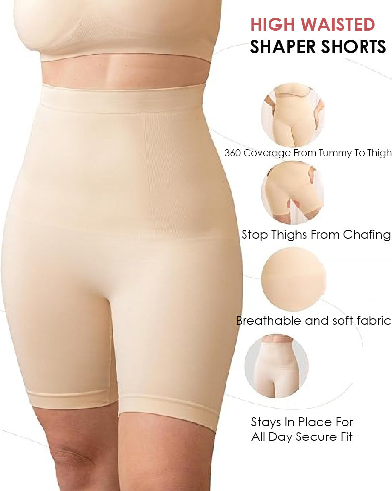 Shorts Moldeadores de Cintura Alta con Control de Abdomen y Reductor de Muslos