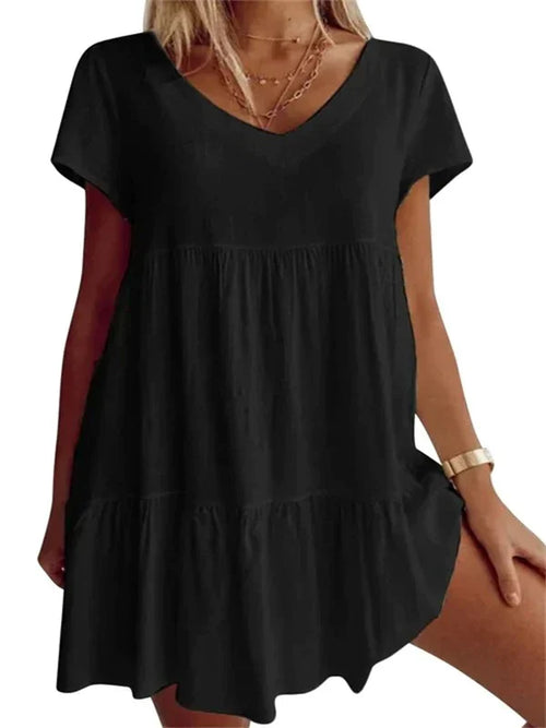 Vestido casual de manga corta con cuello en V