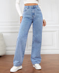 Jeans de tiro alto para mujer con cierre de cremallera y pierna recta