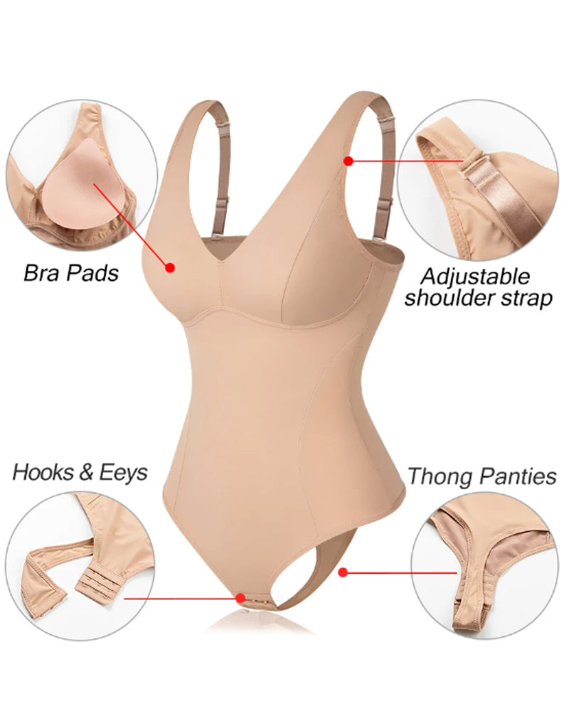 Modelador Corporal Slim Control de Abdomen Body Shaper con Escote en V Profundo y Tanga
