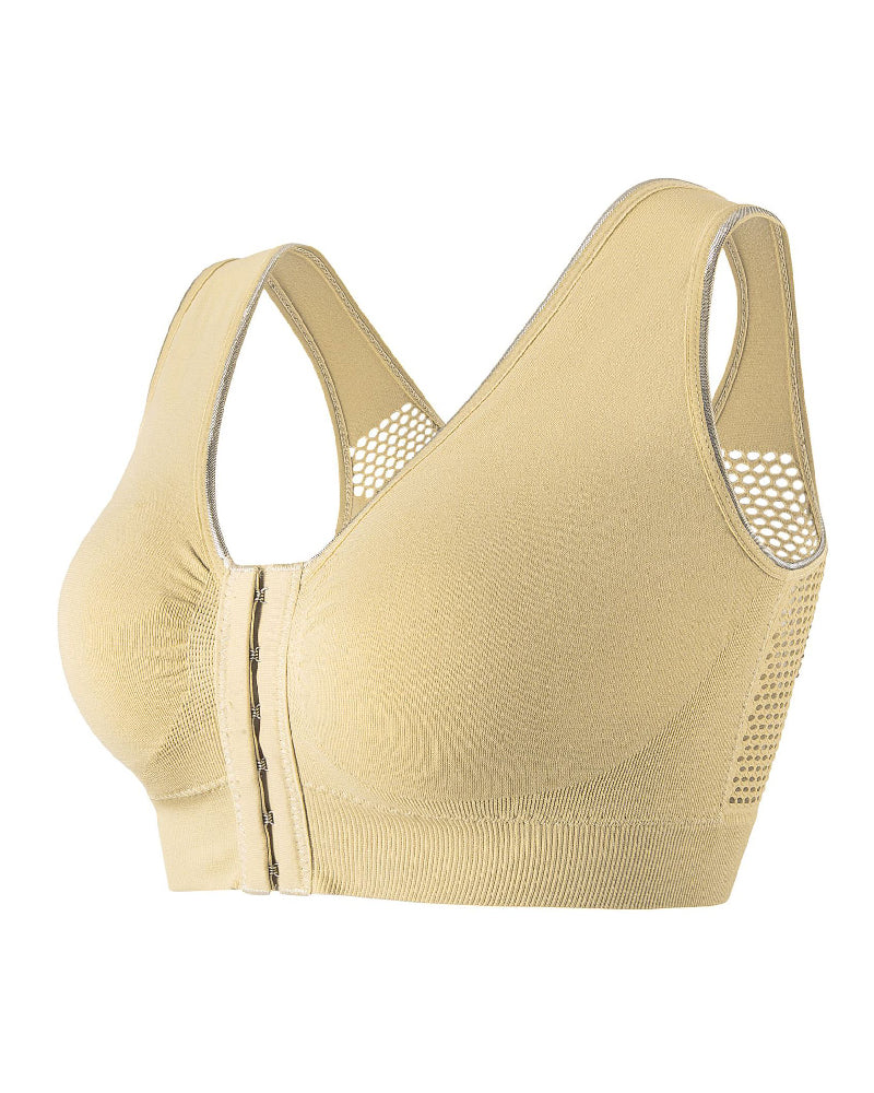 Sostén Deportivo Sin Aros para Mujer Talla Plus con Hebilla Frontal, Sólido, Transpirable y con Diseño Hueco