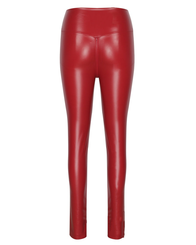 Pantalones de cuero PU con cremallera en la entrepierna para mujeres curvilíneas