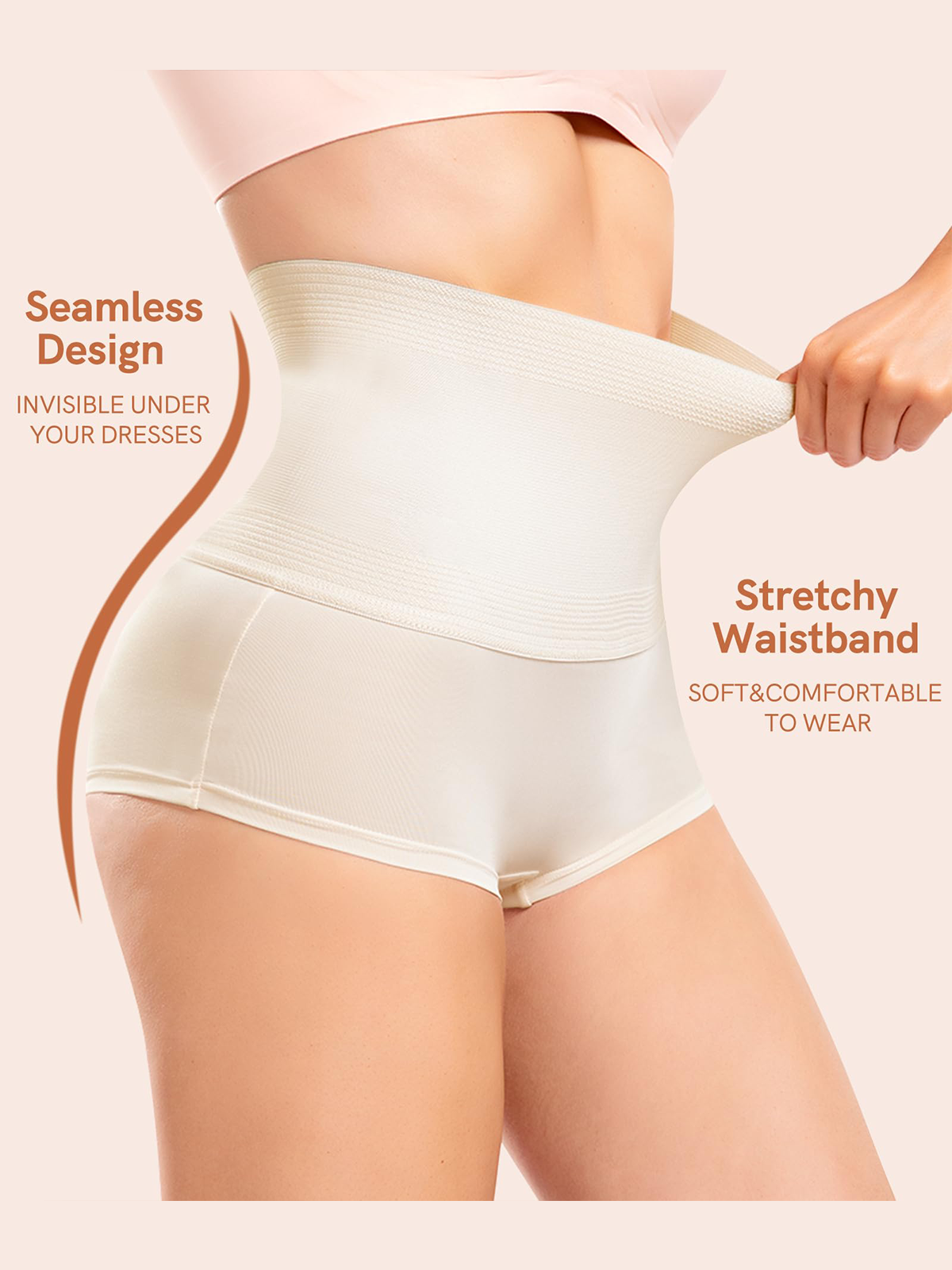 Calzones cortos moldeadores para mujer, cintura alta invisible para aplanar el abdomen