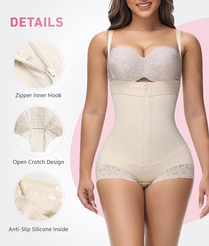 Shapshe® Fajas Colombianas Moldeadoras con Cremallera, Control de Abdomen, Abrir en el Busto, Prenda de Compresión Shapewear