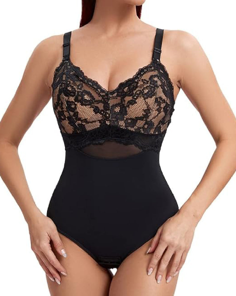 Body moldeador sin costuras con encaje, control de abdomen, cintura slim y tanga, con sujetador