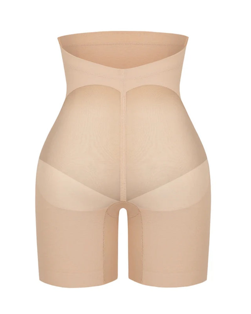 Shorts moldeadores de malla sin costuras para mujer, de cintura alta, reductor de muslos, ropa interior