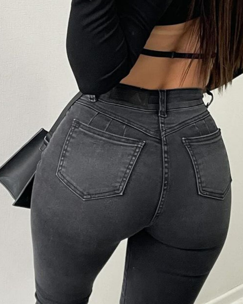 Jeans ajustados de tiro alto con cordones para mujer Shapshe®
