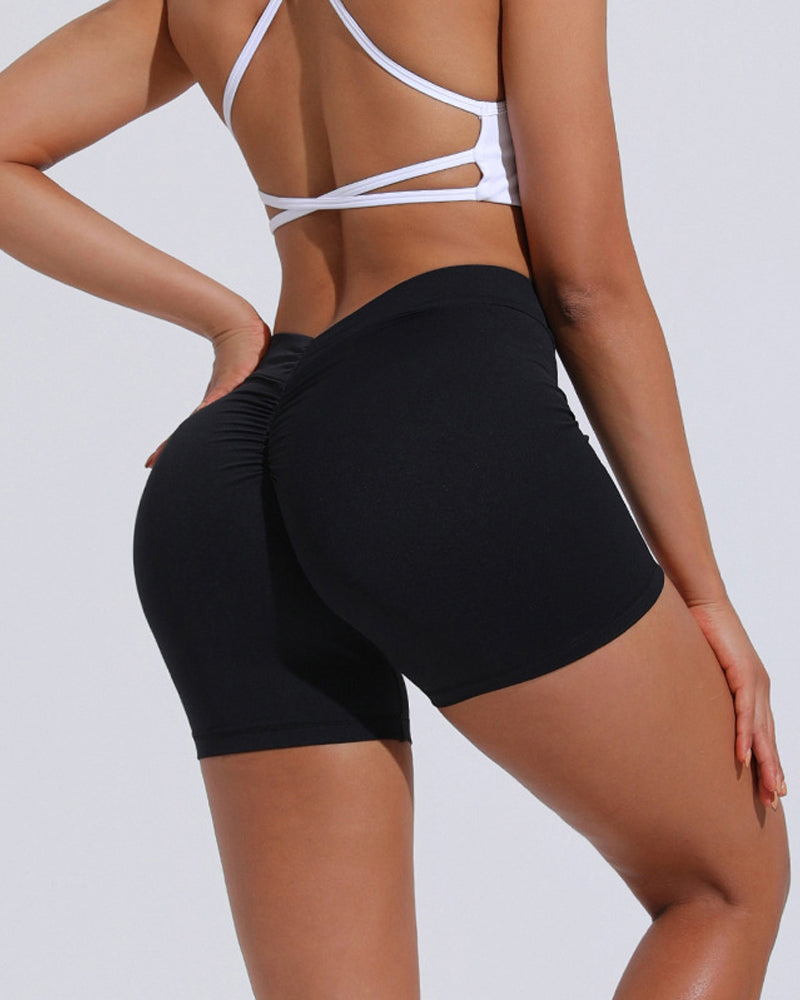 Shorts deportivos de yoga con espalda en V, push up, cintura alta y levantamiento de cadera