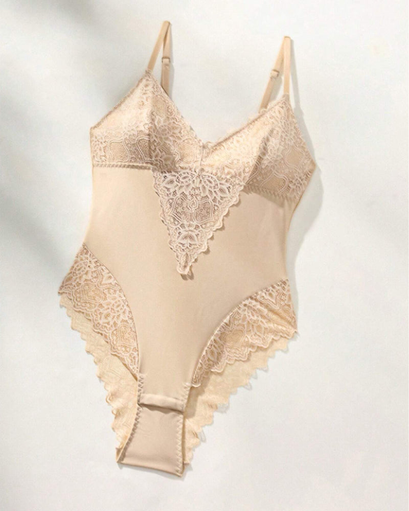 Body de encaje transparente para mujer, sin mangas, con tirantes finos tipo spaghetti, una pieza moldeadora