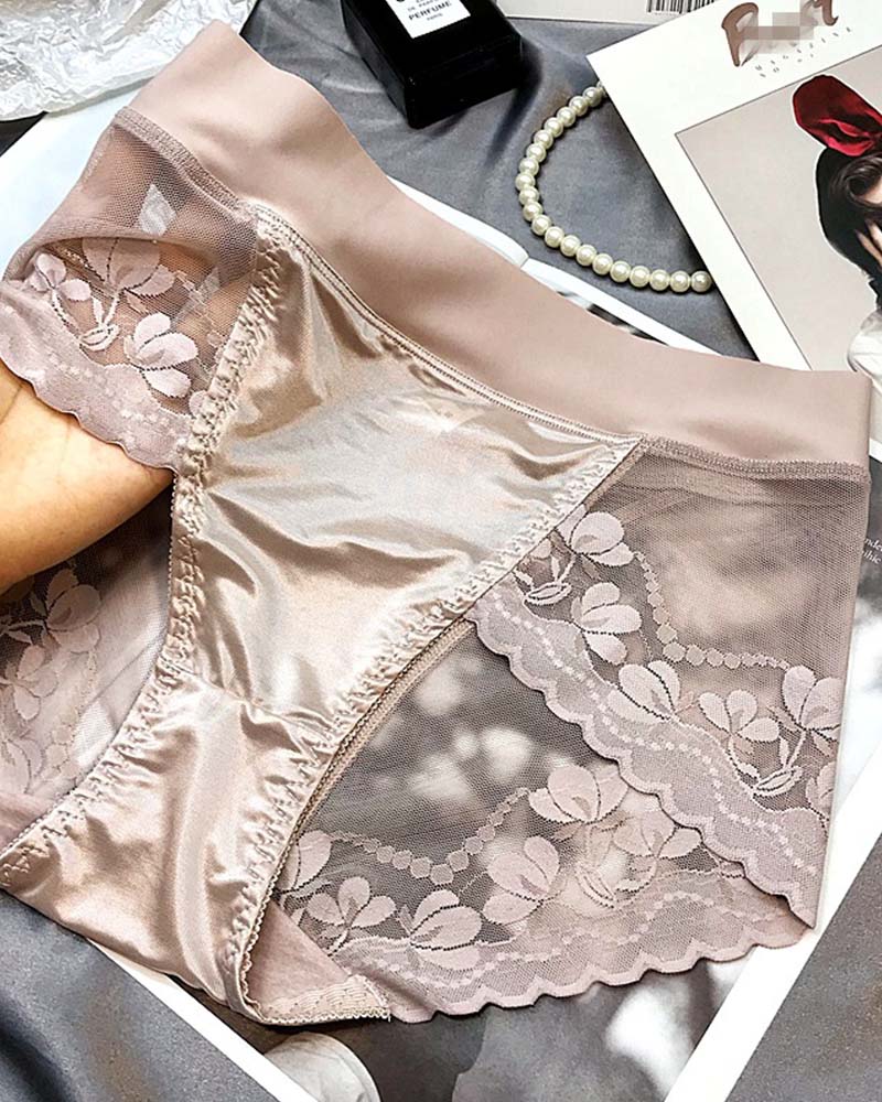 Pantalones de Cintura Alta con Encaje de Lujo Ligero de Satén Premium