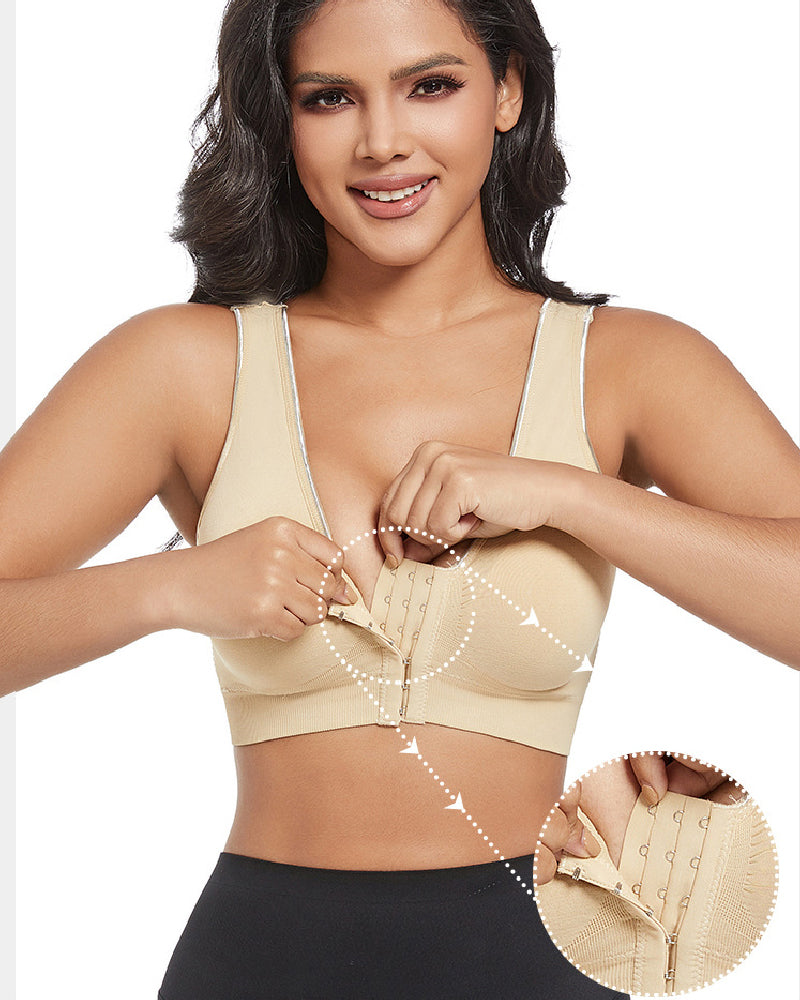 Sostén Deportivo Sin Aros para Mujer Talla Plus con Hebilla Frontal, Sólido, Transpirable y con Diseño Hueco