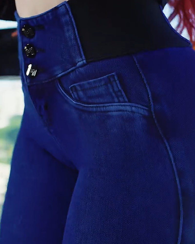 Jeans Colombianos Shapshe® de Cintura Alta Elástica con Múltiples Botones, Ajustados y Elásticos para Mujer