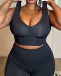 Top sin costuras con escote en V inalámbrico, talla grande, con push up