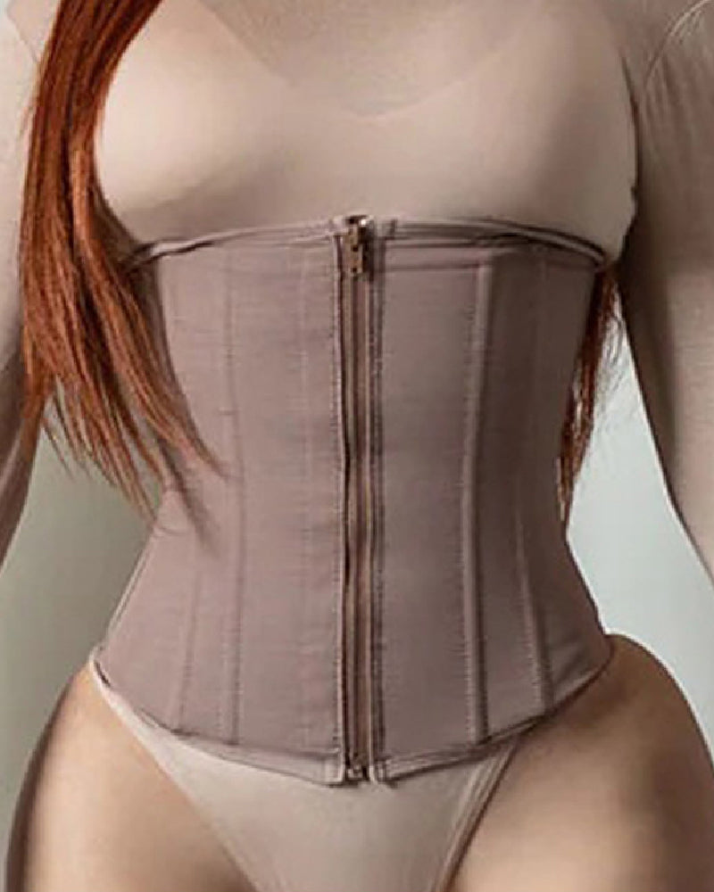 Faja Corset para Mujer con 9 Varillas, Control de Abdomen, Cierre de Cremallera, Entrenador de Cintura Reloj de Arena para Ejercicio