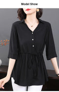 Camisa holgada con cuello en V de longitud media para mujer