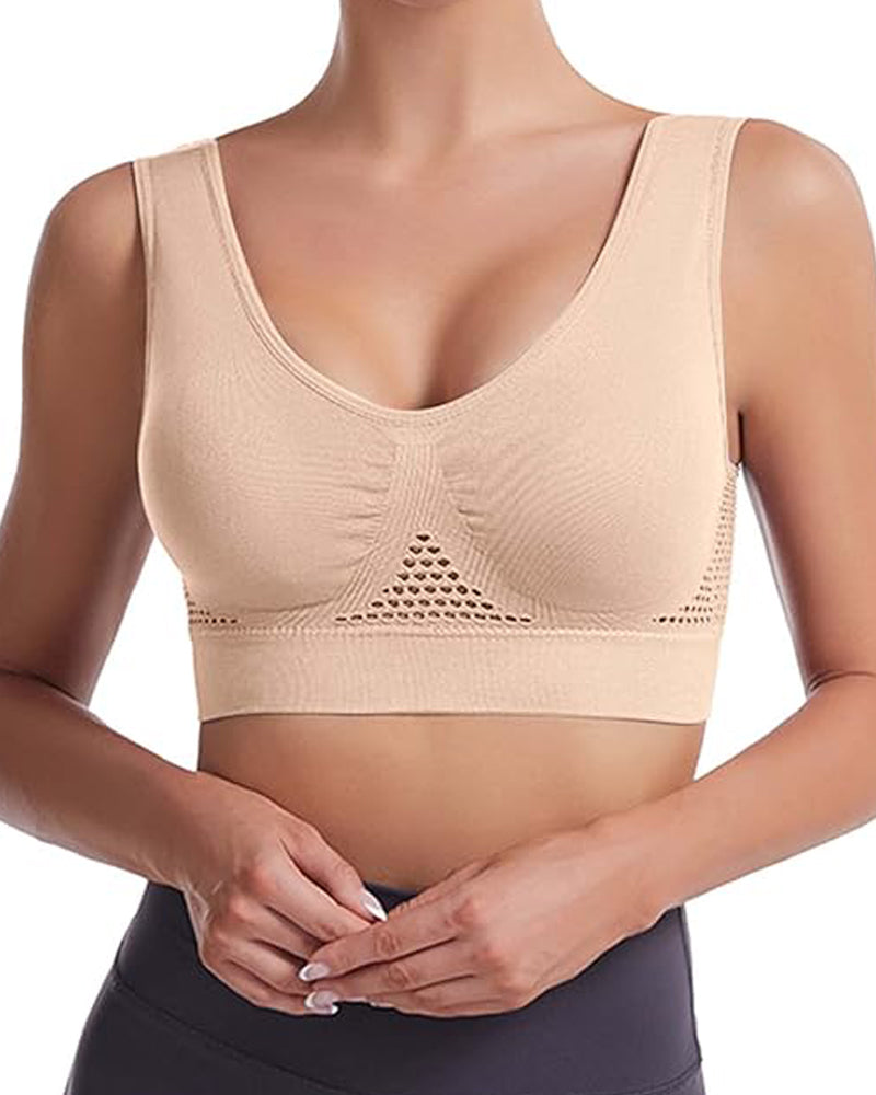 Top deportivo para mujer, transpirable, con soporte alto, diseño calado y anti-flacidez, sujetador para yoga