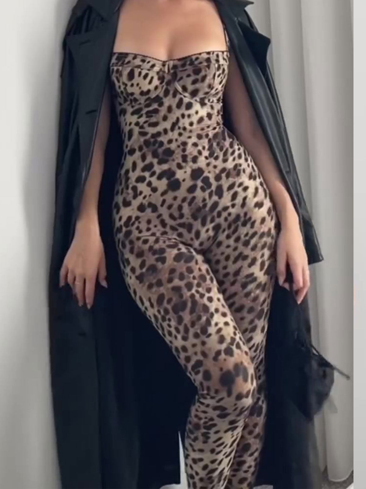 Shapshe® Enterizo Bodycon Elastizado con Estampado de Leopardo, Sin Mangas, Push Up