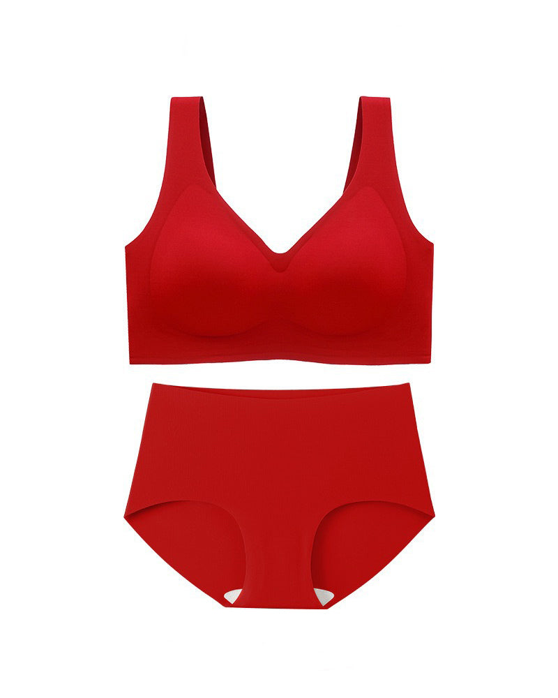 Conjunto de Ropa Interior Femenina Sin Aros Sin Costuras Ultra Cómoda Sostenes Diarios con Panties de Cintura Alta