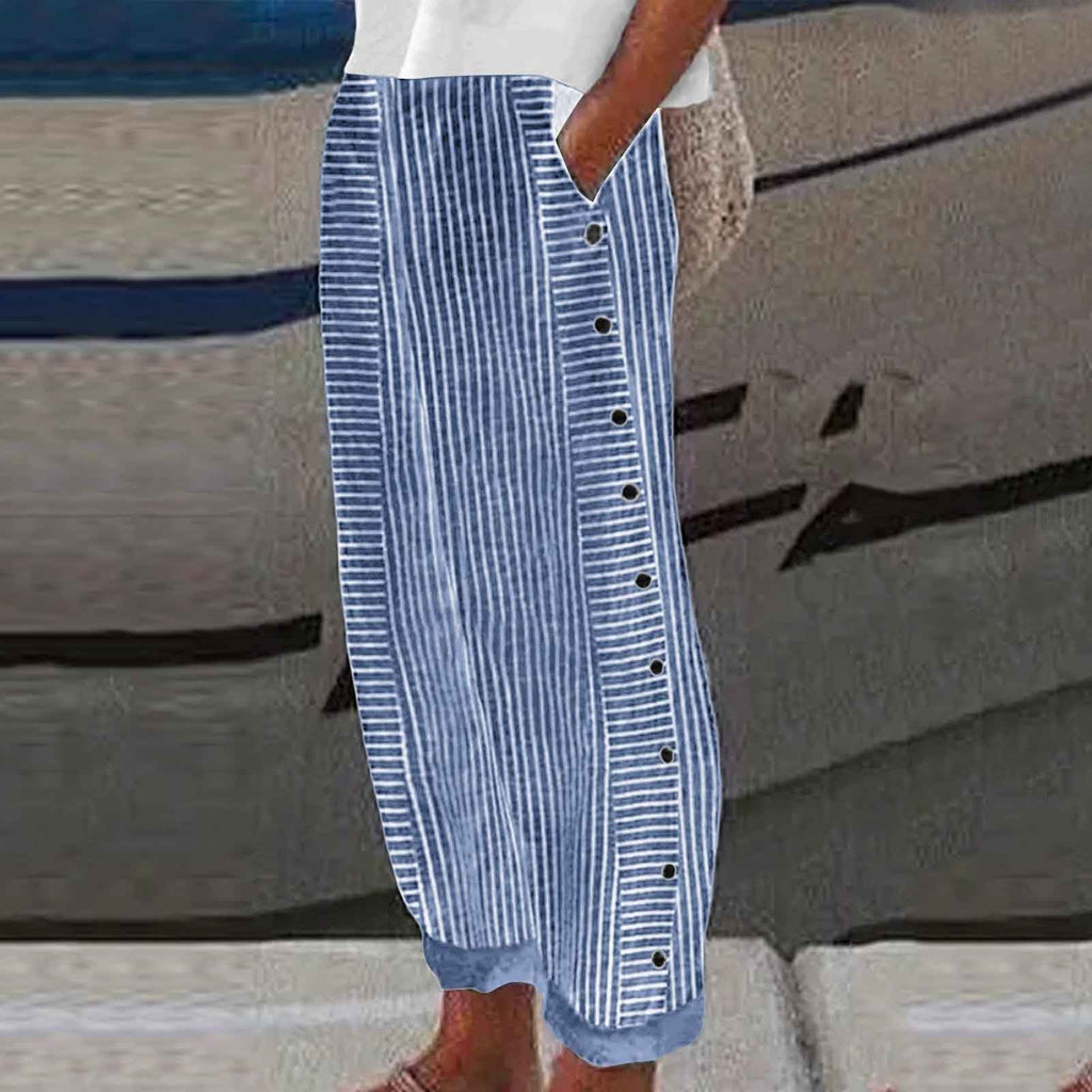 ⏰ ¡Oferta Limitada 50% OFF! 👖 Pantalones Cómodos de Rayas Azules con Bolsillos – Transpirables, Con Estilo y Perfectos para Verano 🌿✨