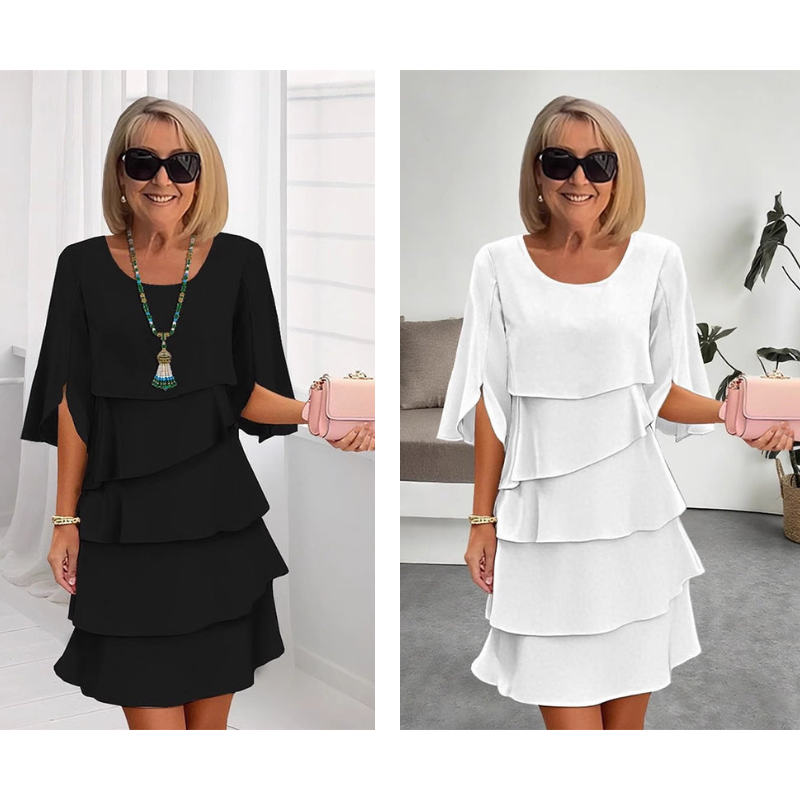 ✨ Elegante Vestido Laminado con Mangas de Volantes para Mujer – Estilo Sofisticado y Confortable para Cualquier Ocasión 💃🌟