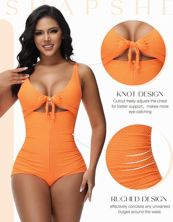 Shapshe® Traje de Baño Femenino con Control de Abdomen, Recorte, Nudo Frontal y Push Up Moldeador