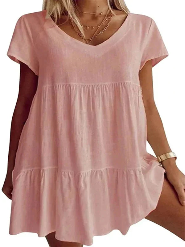 Vestido casual de manga corta con cuello en V
