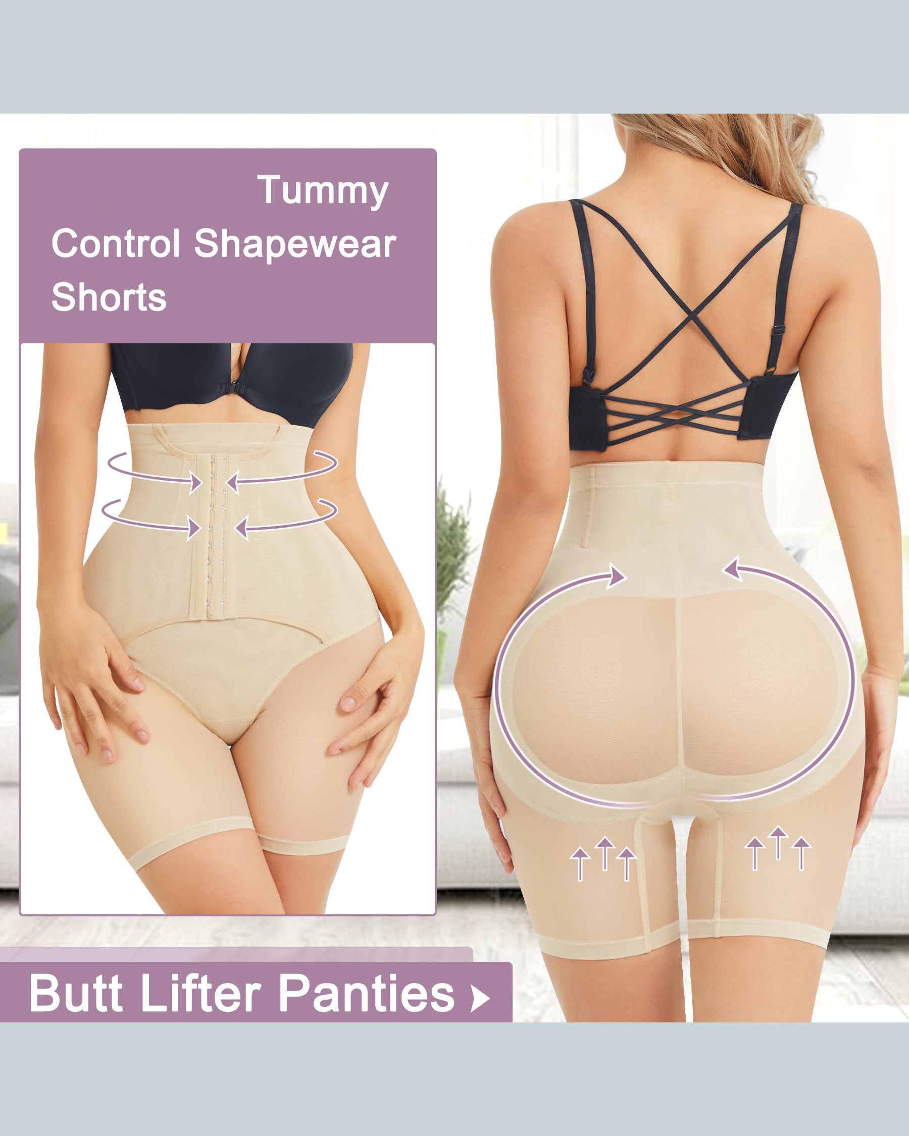 Shorts Faja de Control Abdominal Doble, Cintura Alta, Levanta Glúteos y Moldeador de Muslos