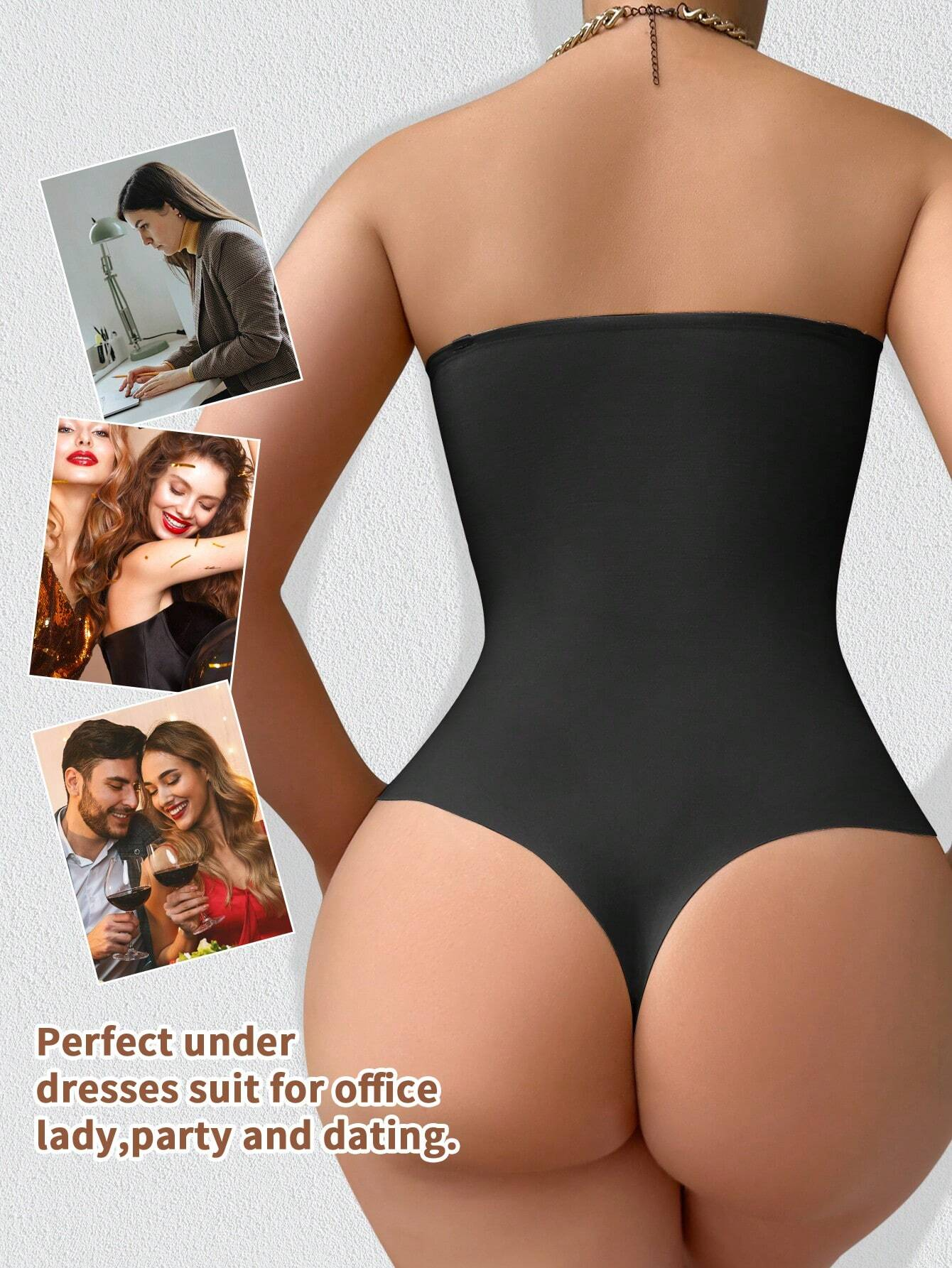 Body Shaper Femenino Sin Tirantes Control Abdomen Enterizo Sin Costuras con Tanga