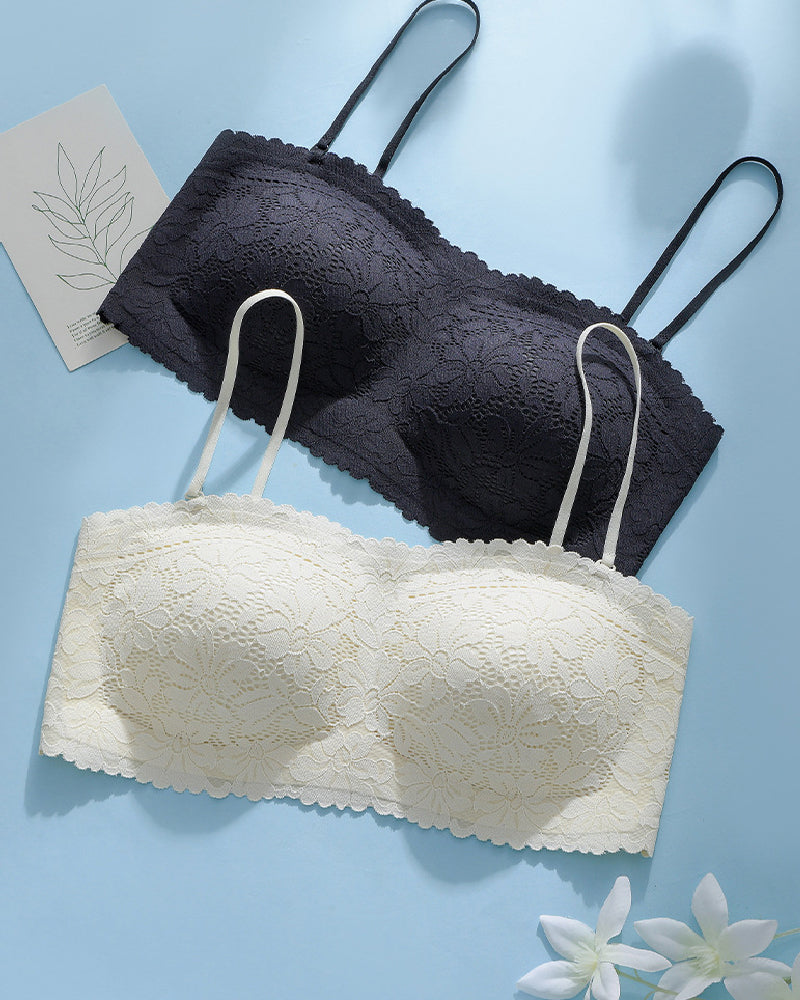 Sostén tubular sin tirantes para mujer, de encaje, antideslizante, sin costuras y sin varillas