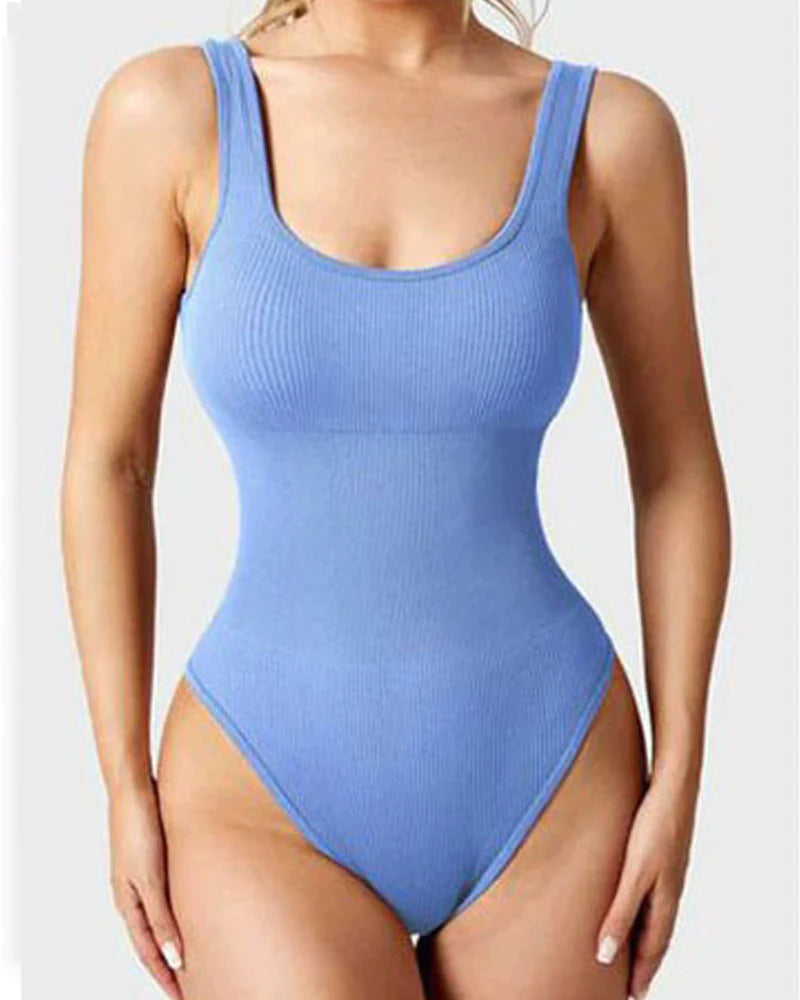 Body de Moldeador Femenino Sexy Sin Mangas con Cuello Cuadrado y Diseño Acanalado