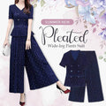 Moda Nuevo conjunto de pantalón de pierna ancha plisada