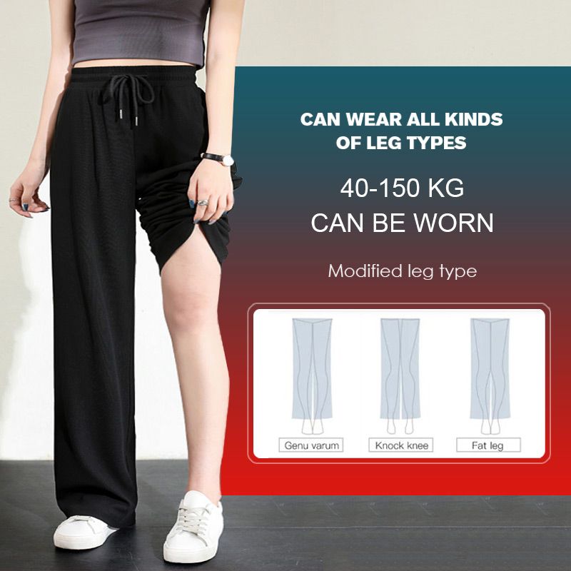 Pantalones de pierna ancha de seda de hielo para damas
