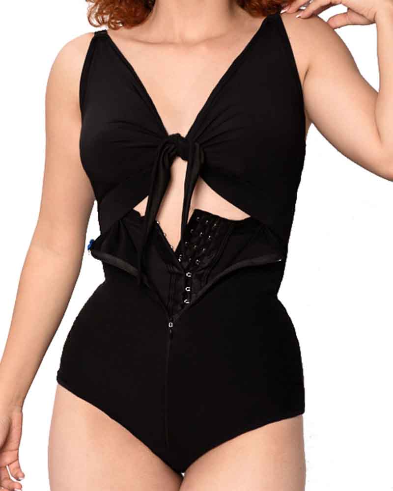 Traje de baño entero moldeador con control de abdomen y fruncido de cintura alta