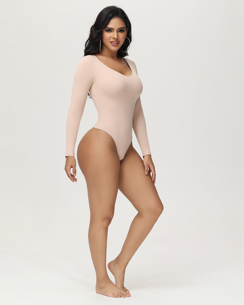 Shapshe® Bodysuits Femeninos Sin Costuras de Manga Larga con Escote en V, Control de Abdomen, Tanga, Moldeadores