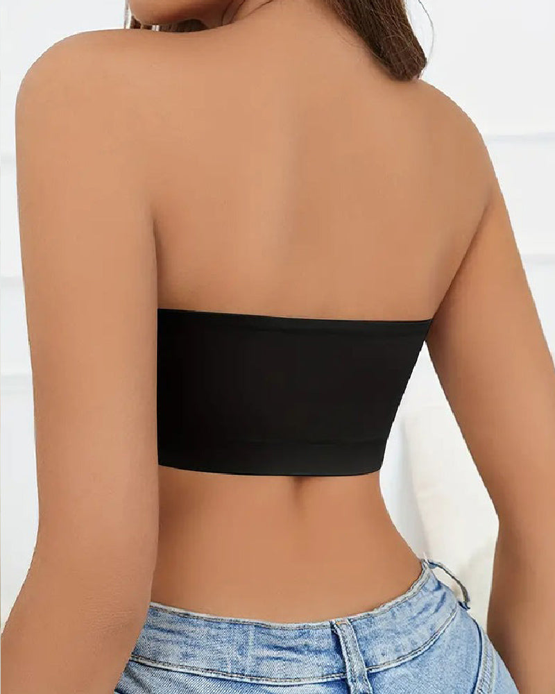Bralette sin tirantes inalámbrico, tipo bandeau, sin costuras, elástico, sin relleno, push up